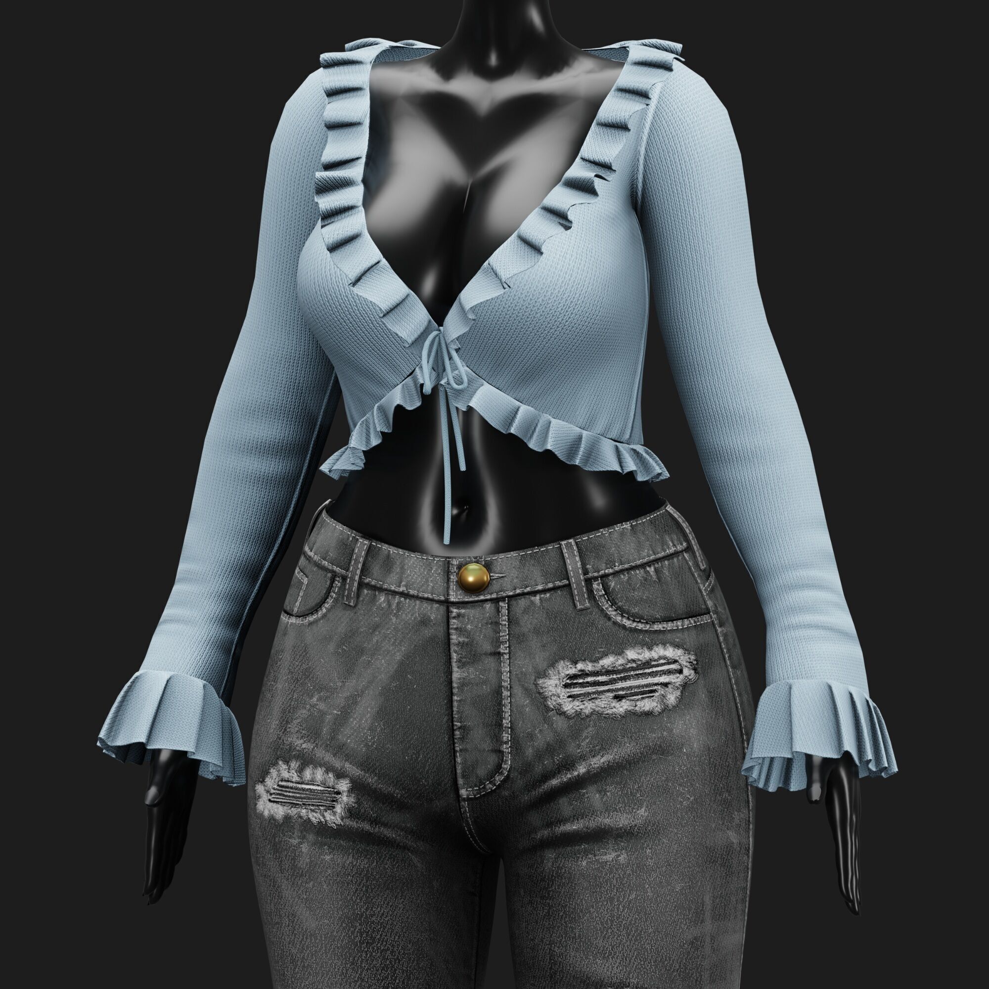 Womens Y2K 2000s Set - Pants and Blouse Low-poly 3D model_14