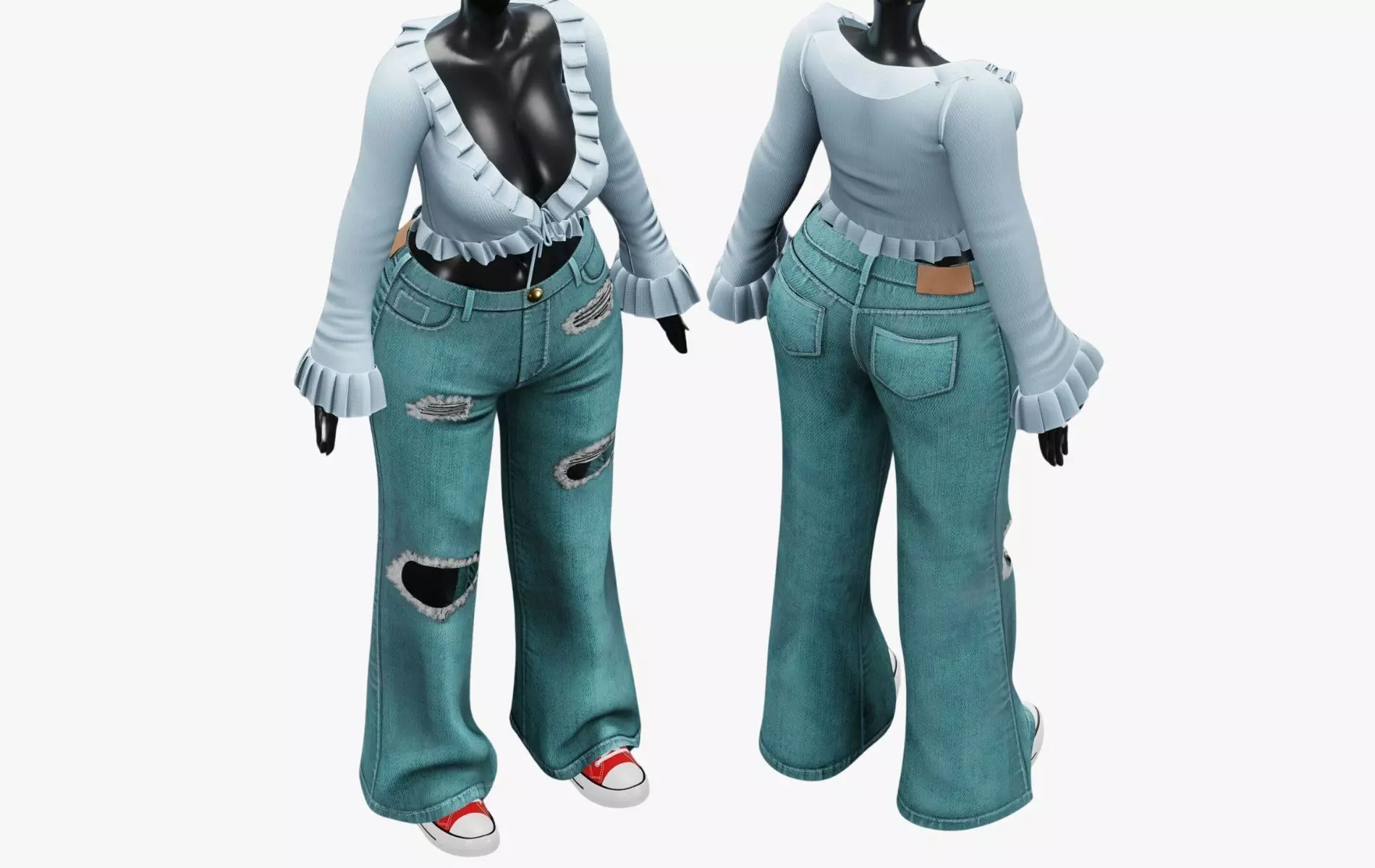 Womens Y2K 2000s Set - Pants and Blouse Low-poly 3D model_0