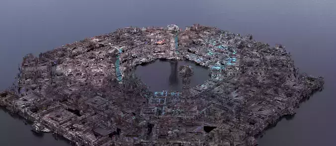 Steampunk medieval Ages Ruins city Ground