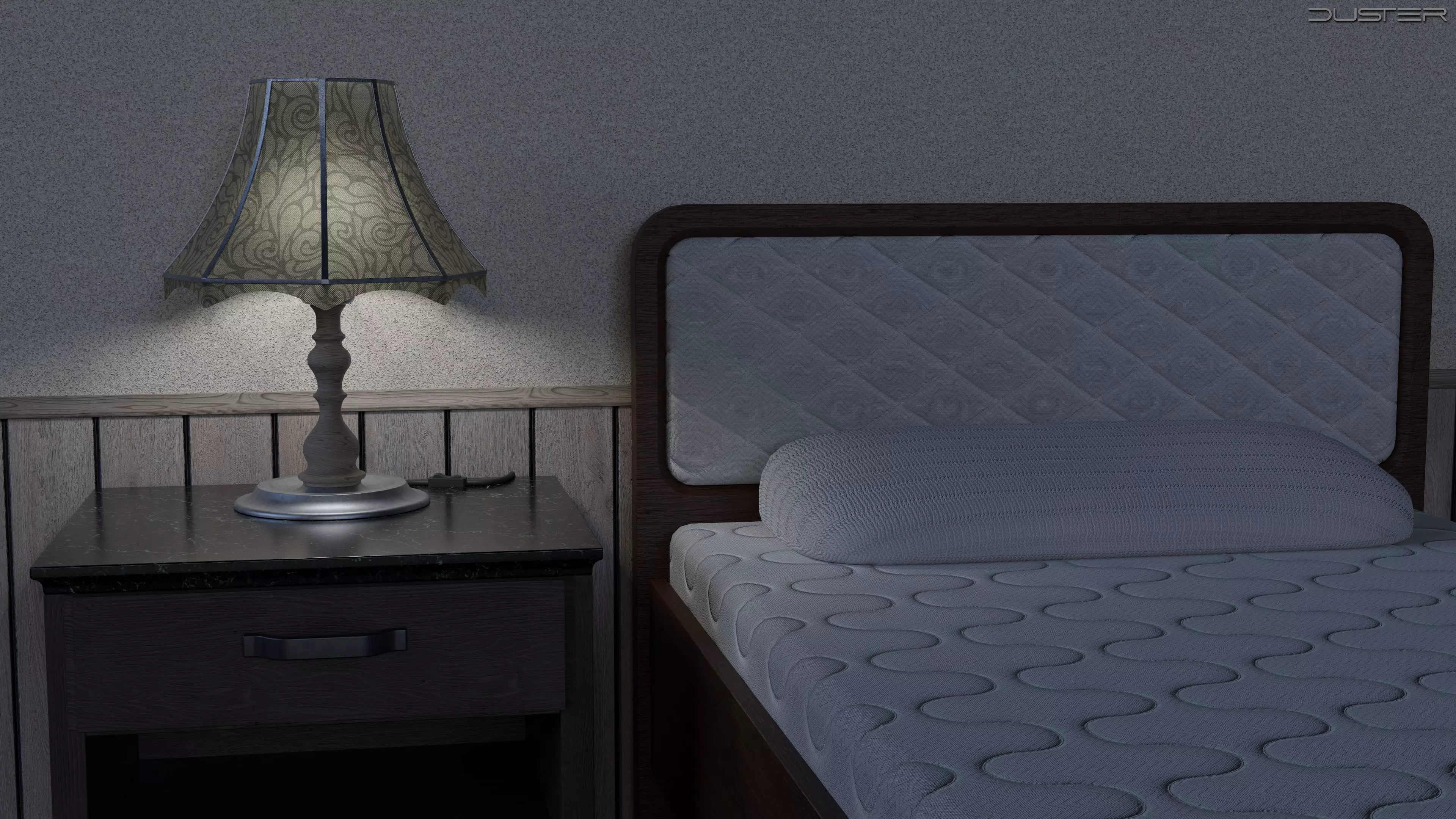 Set of 3 lamps and 3 nightstands 3D model