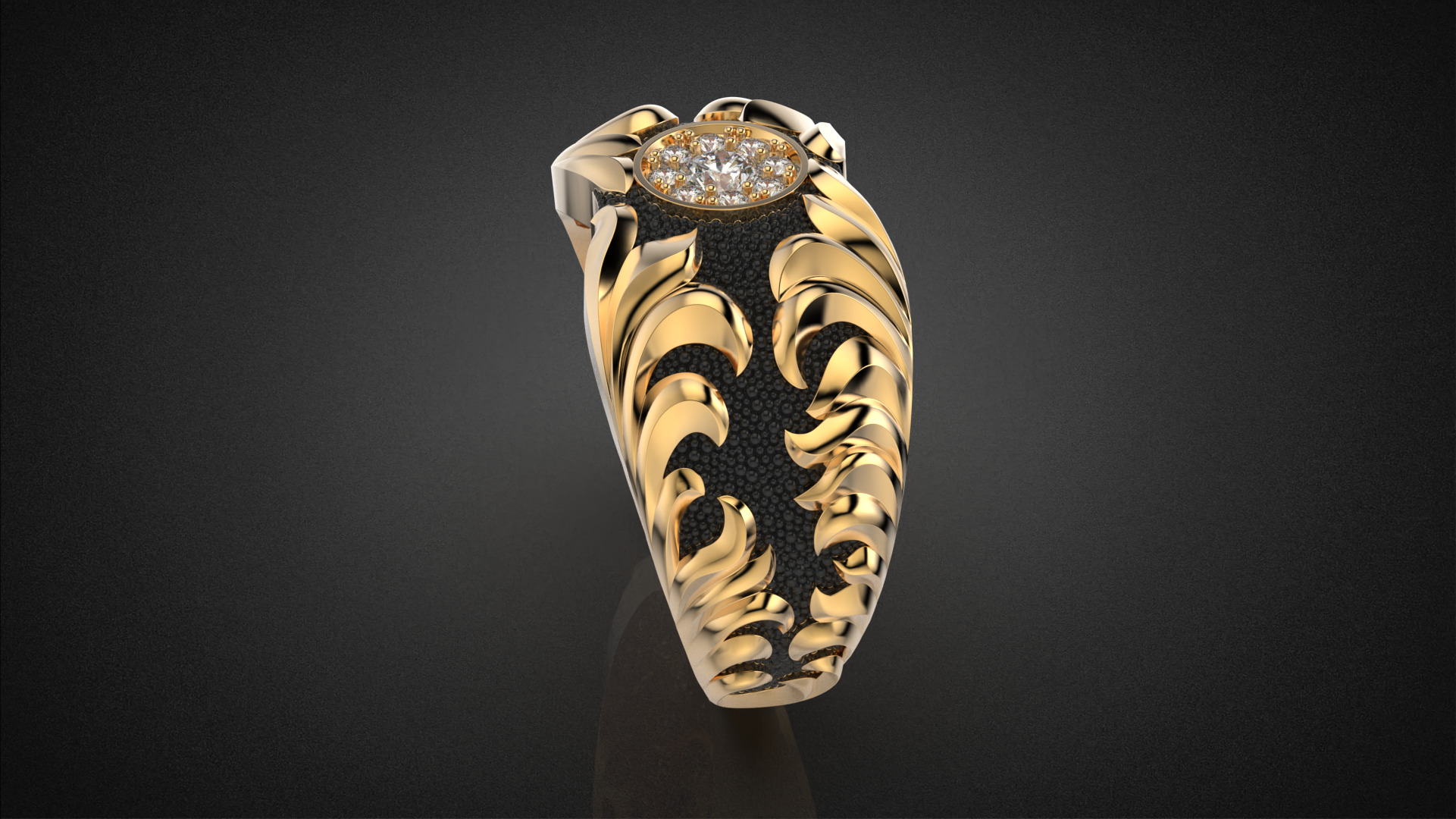 Gemstone signet ring Golden Ratio R58 all sizes 3D print model_11
