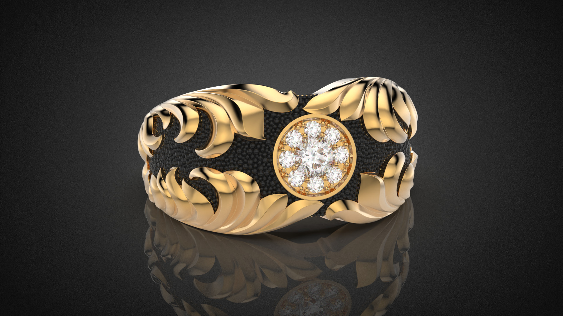 Gemstone signet ring Golden Ratio R58 all sizes 3D print model_1