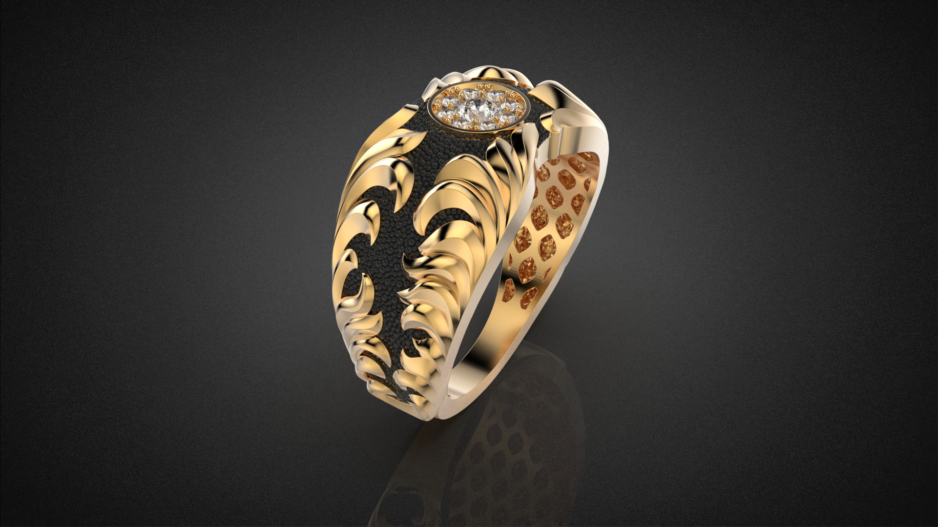 Gemstone signet ring Golden Ratio R58 all sizes 3D print model_8