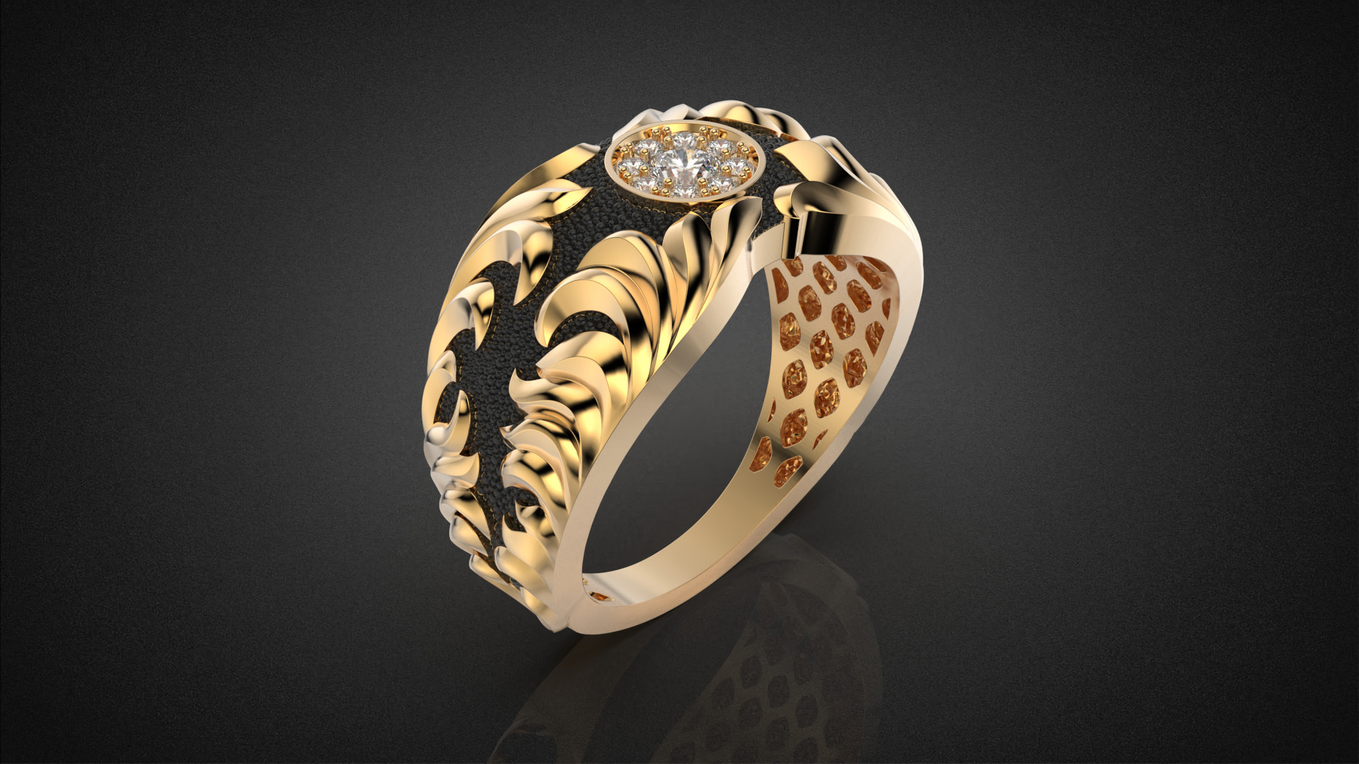 Gemstone signet ring Golden Ratio R58 all sizes 3D print model_12