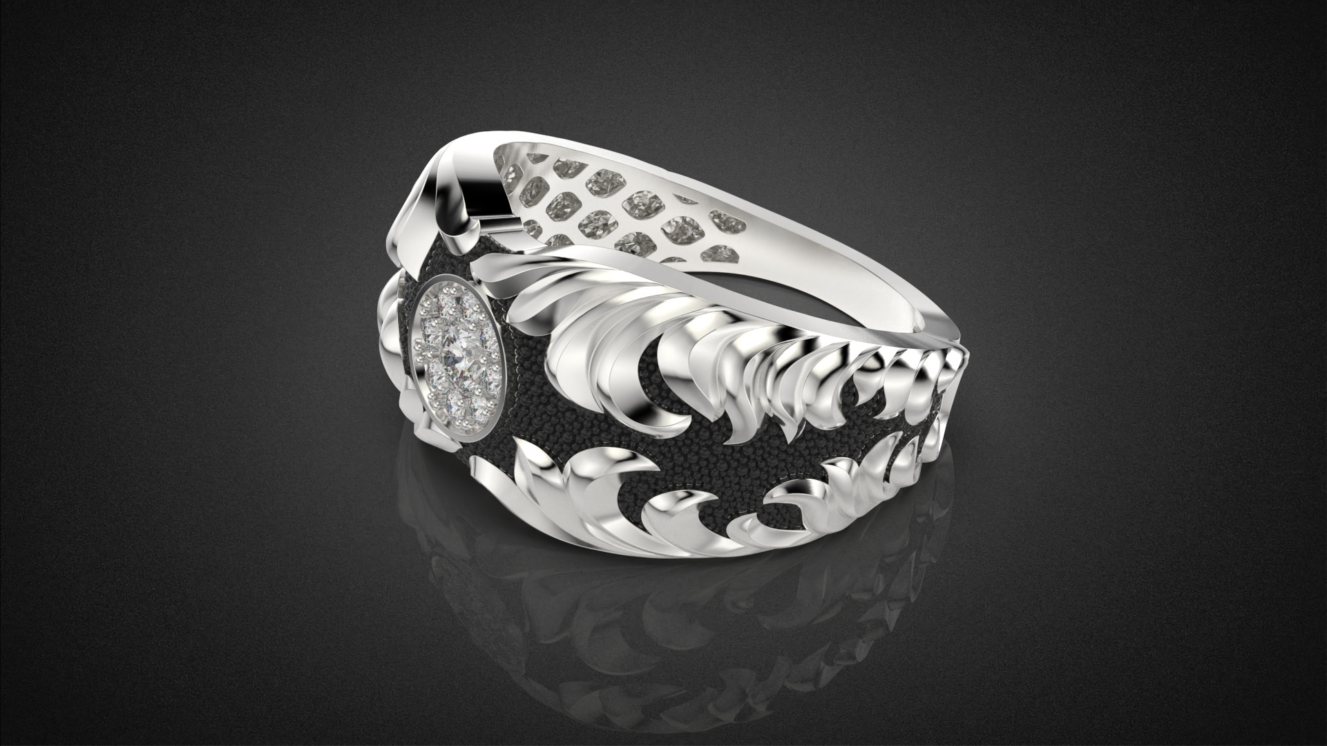 Gemstone signet ring Golden Ratio R58 all sizes 3D print model_15