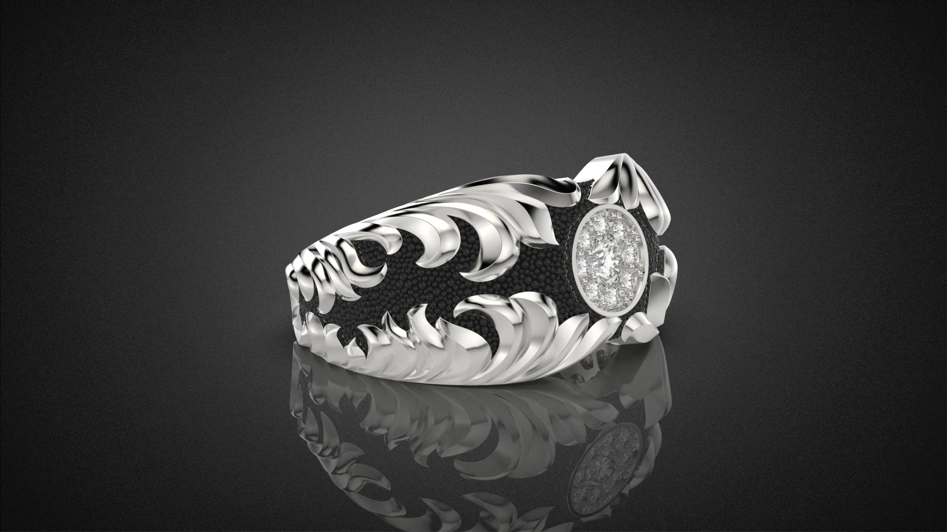 Gemstone signet ring Golden Ratio R58 all sizes 3D print model_19