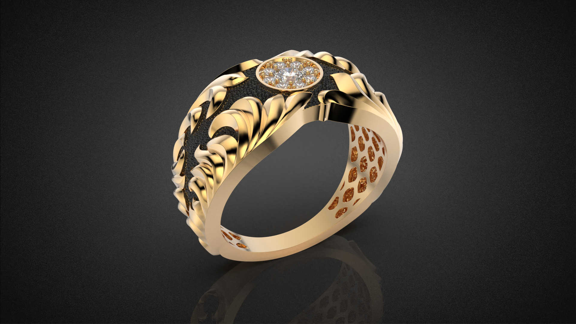 Gemstone signet ring Golden Ratio R58 all sizes 3D print model_5