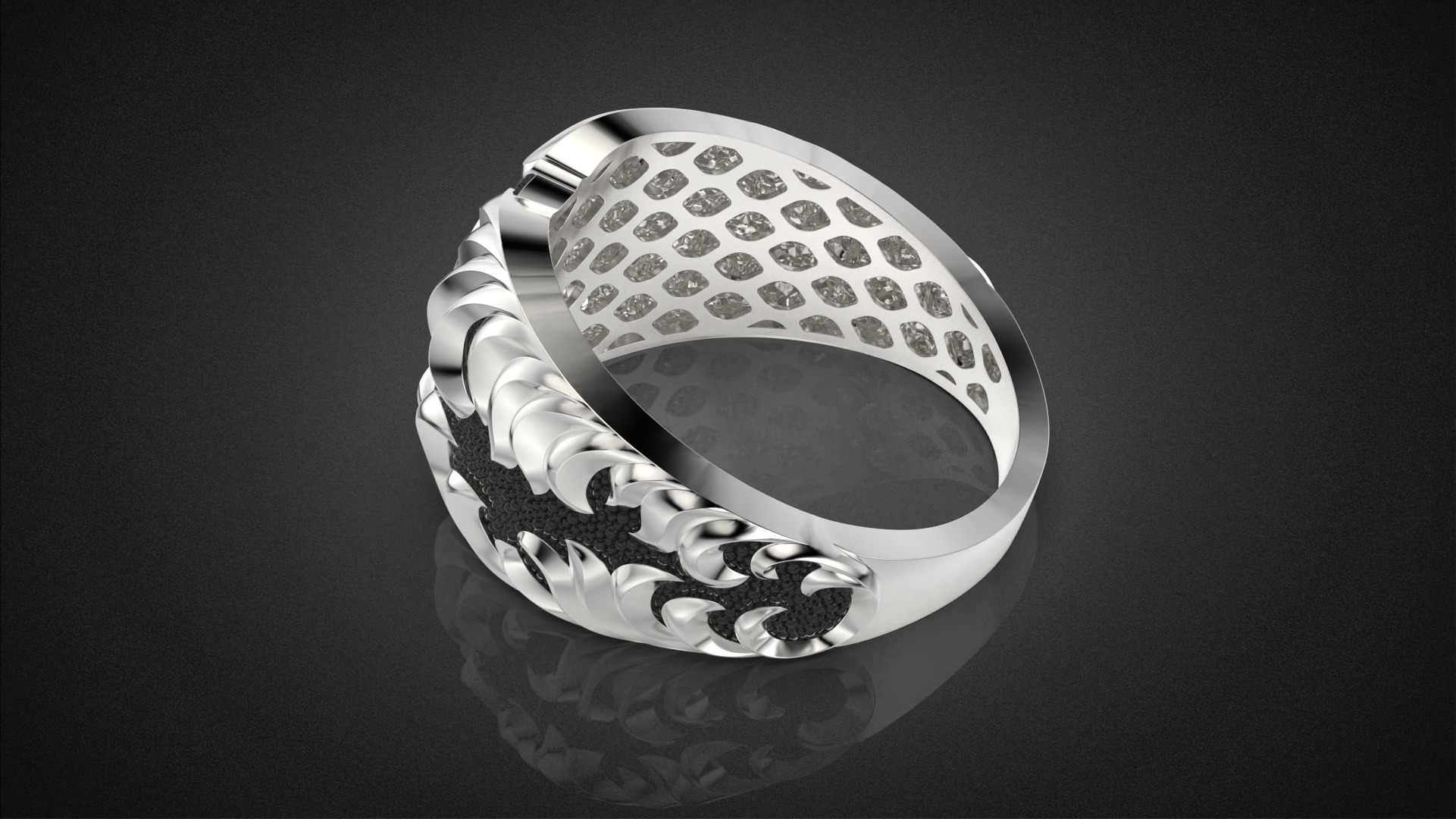 Gemstone signet ring Golden Ratio R58 all sizes 3D print model_16