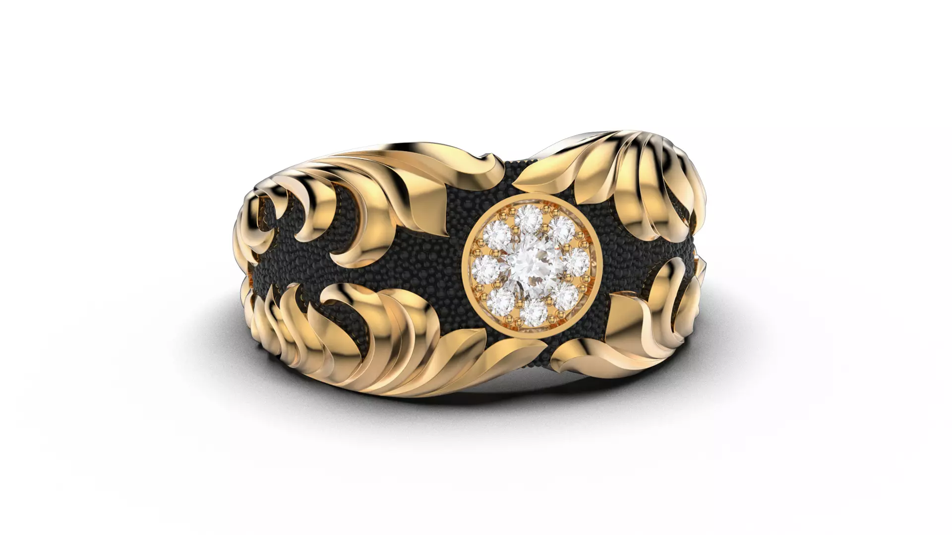 Gemstone signet ring Golden Ratio R58 all sizes 3D print model_0