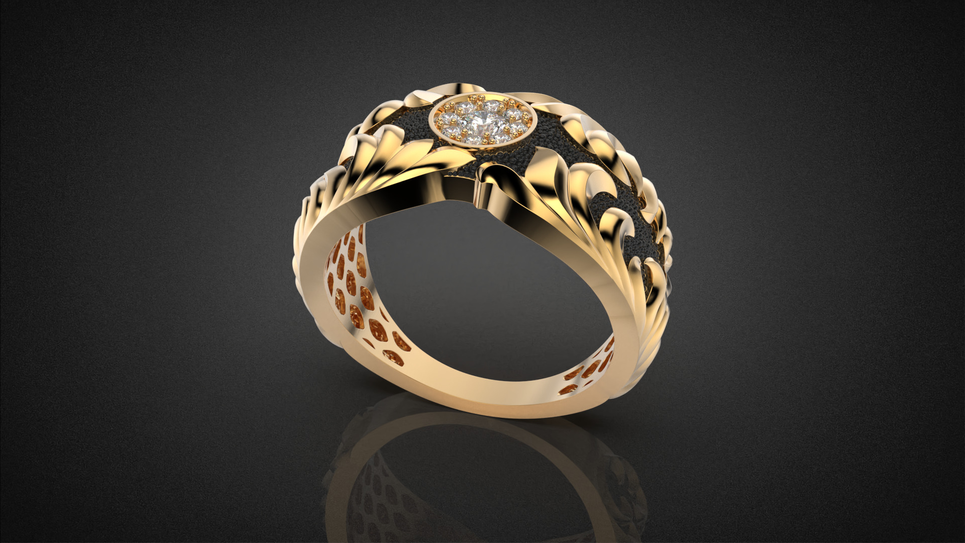 Gemstone signet ring Golden Ratio R58 all sizes 3D print model_6