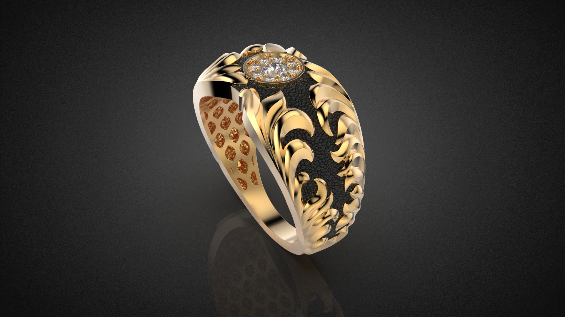 Gemstone signet ring Golden Ratio R58 all sizes 3D print model_7