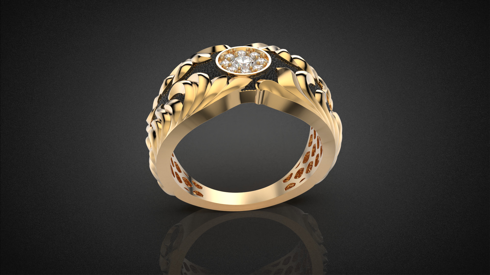 Gemstone signet ring Golden Ratio R58 all sizes 3D print model_9