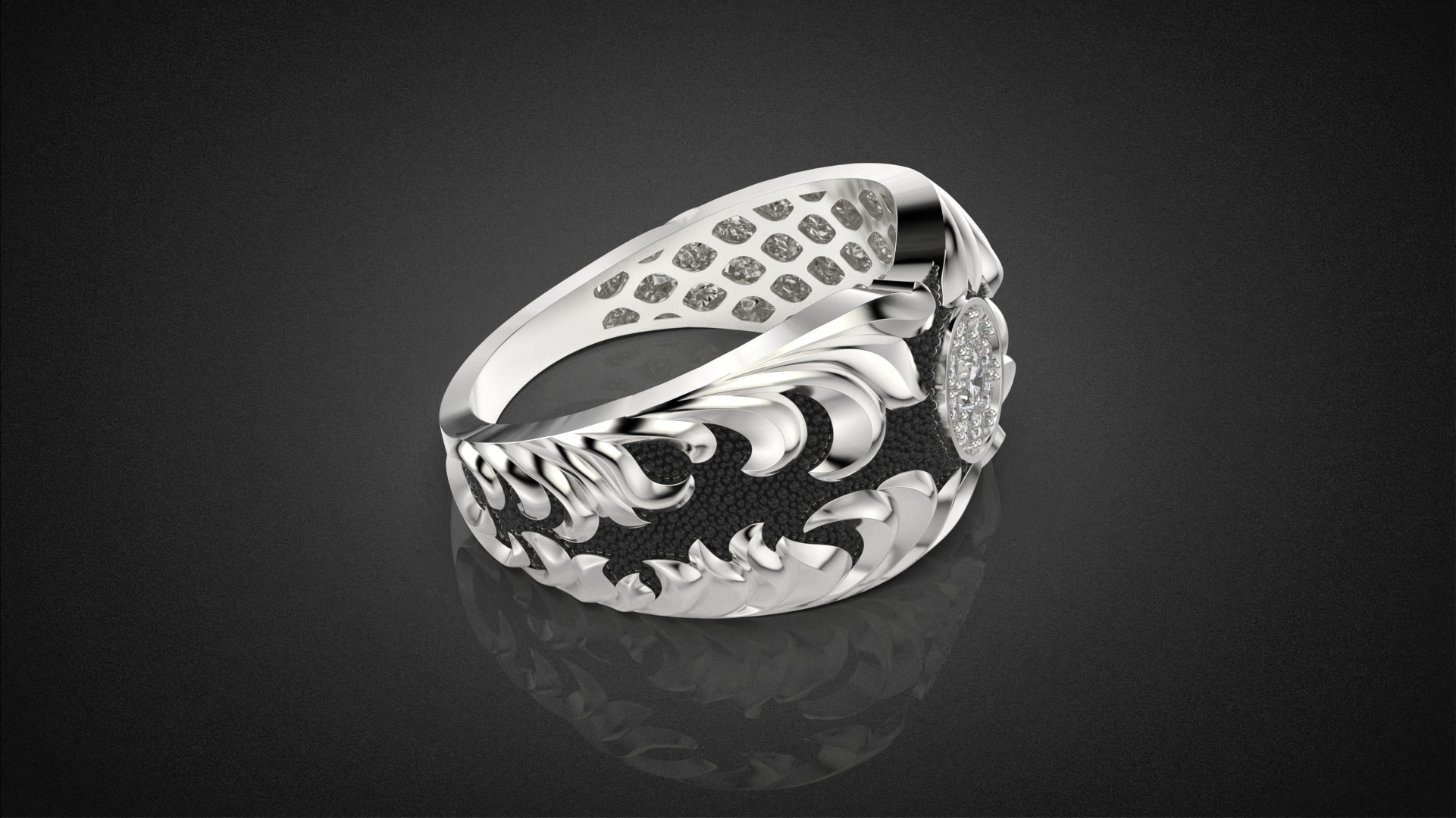 Gemstone signet ring Golden Ratio R58 all sizes 3D print model_18