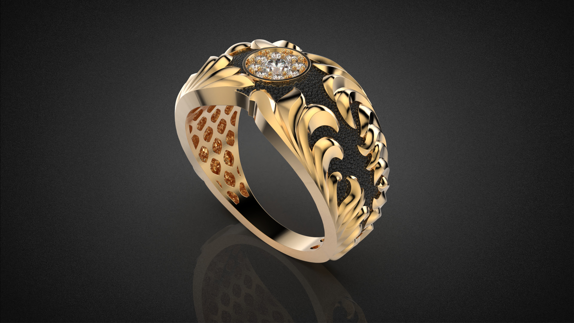 Gemstone signet ring Golden Ratio R58 all sizes 3D print model_10