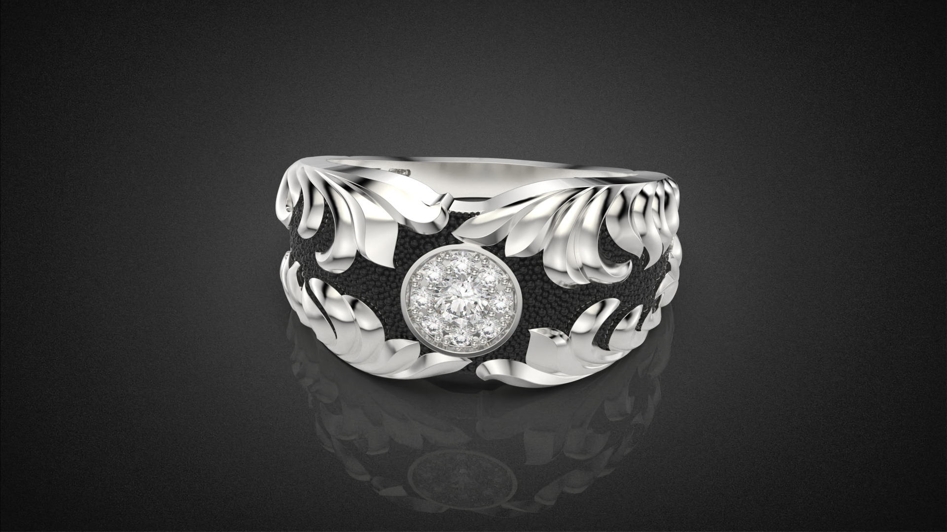 Gemstone signet ring Golden Ratio R58 all sizes 3D print model_14