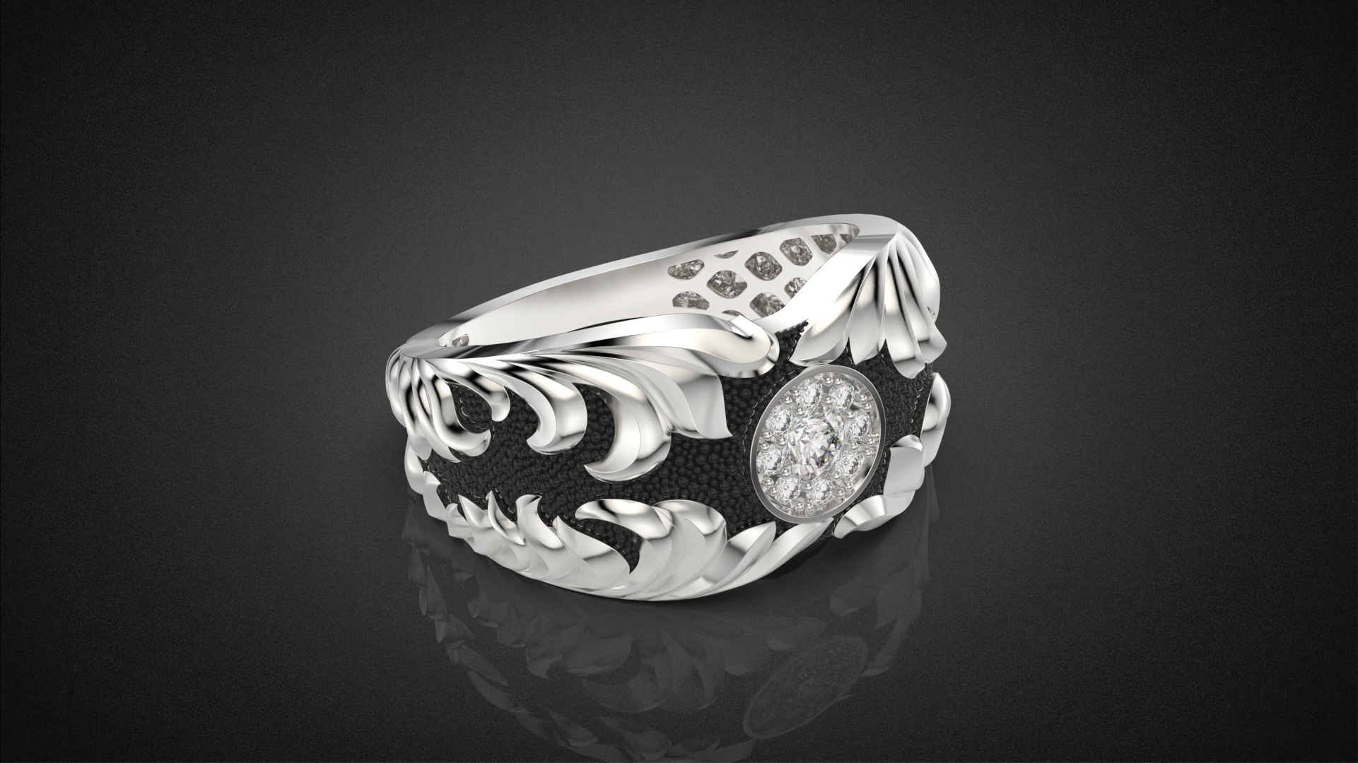 Gemstone signet ring Golden Ratio R58 all sizes 3D print model_13