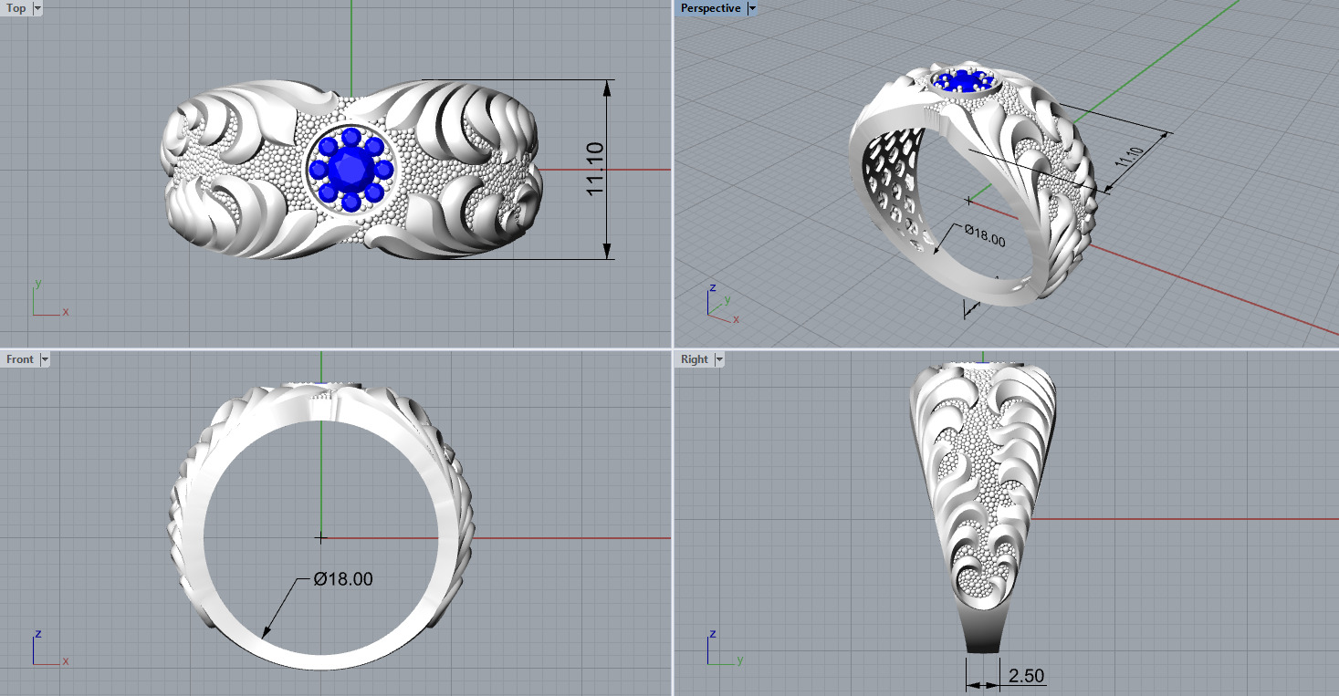 Gemstone signet ring Golden Ratio R58 all sizes 3D print model_2