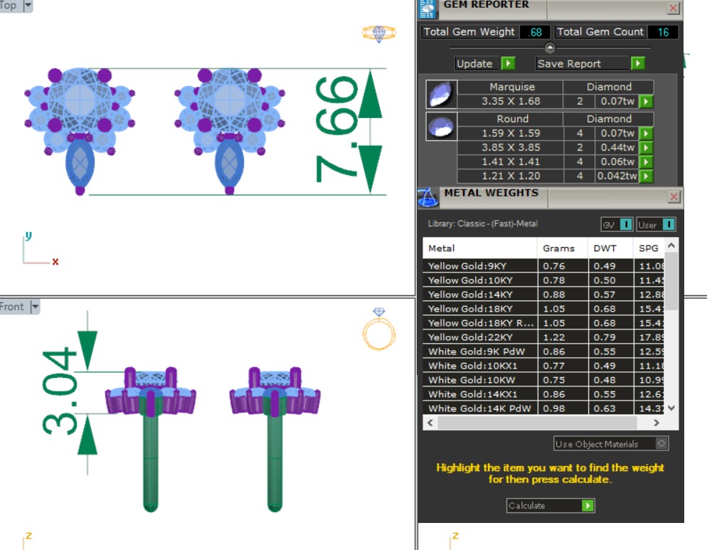 Diamond Studs Earrings 360 animation renders 3dm stl details 3D print model_3