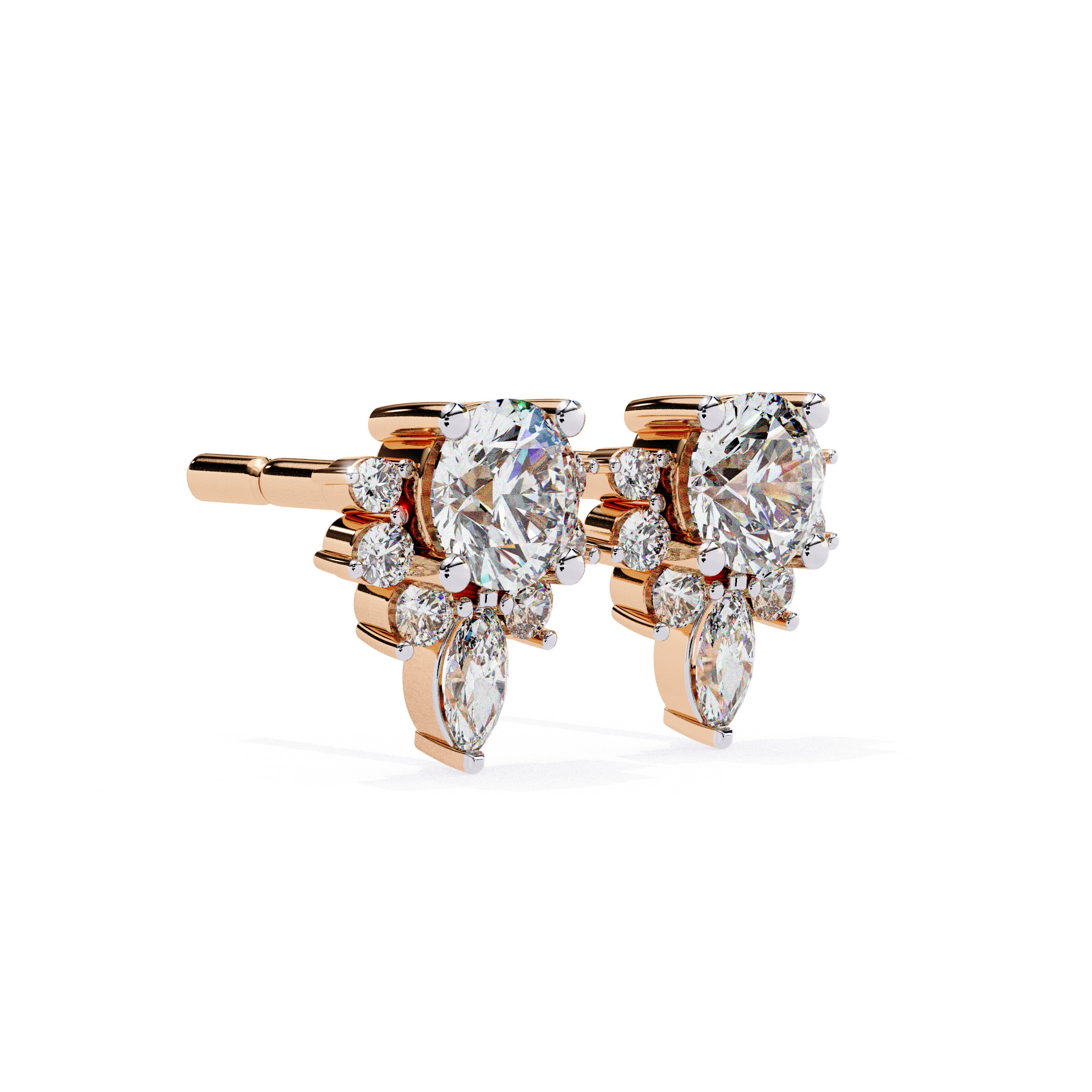 Diamond Studs Earrings 360 animation renders 3dm stl details 3D print model_18