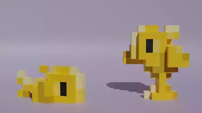 Voxel Terraria Goldfish Standing and Swimming