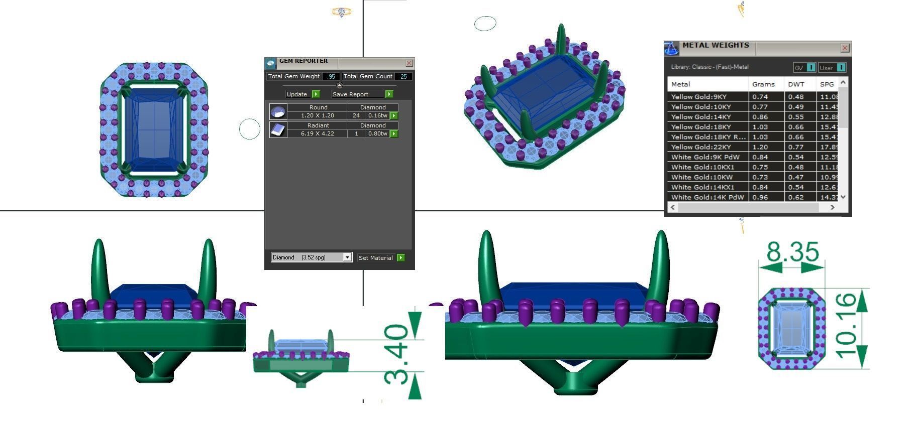 Diamond Studs Earrings 360 animation renders 3dm stl details 3D print model_1