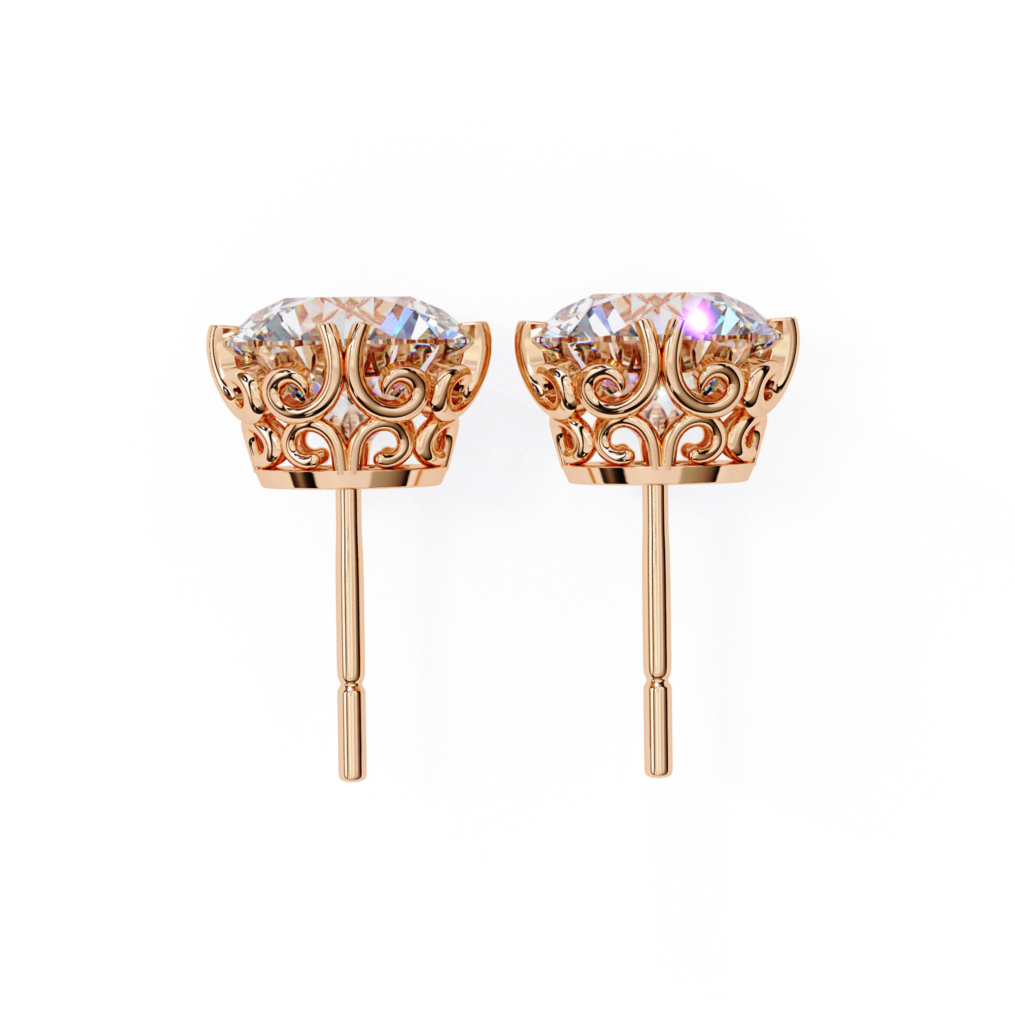 Diamond Studs Earrings 360 animation renders 3dm stl details 3D print model_9