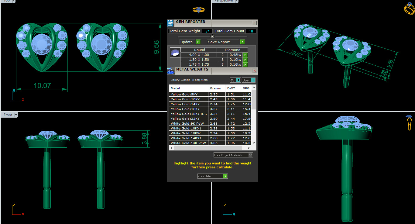 Diamond Studs Earrings 360 animation renders 3dm stl details 3D print model_4