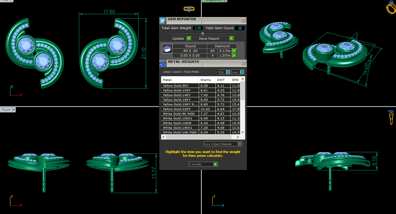 Diamond Studs Earrings 360 animation renders 3dm stl details 3D print model_4