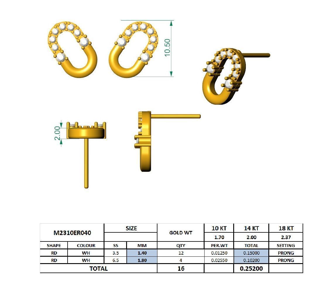 Diamond Studs Earrings 360 animation renders 3dm stl details 3D print model_3