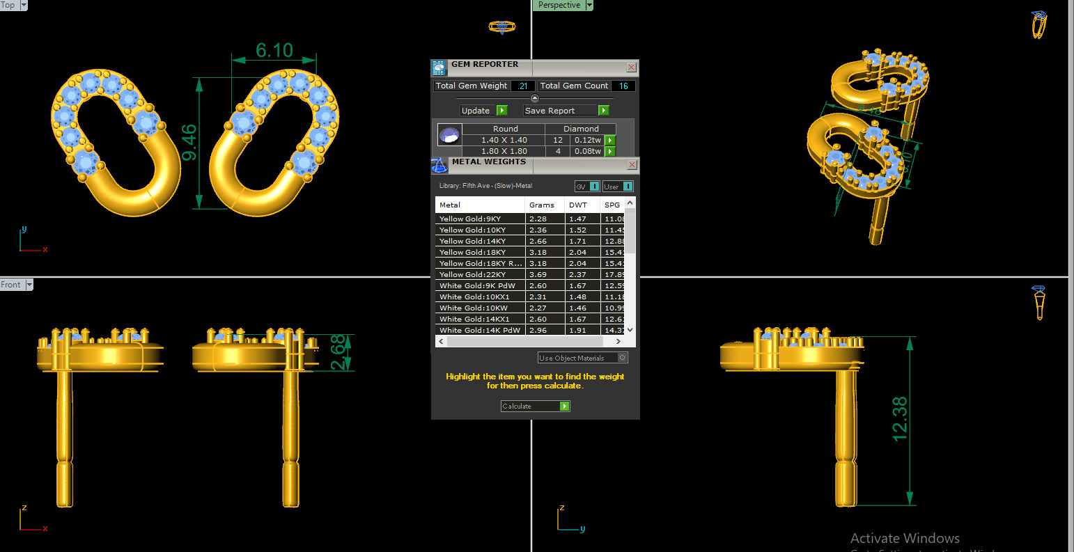 Diamond Studs Earrings 360 animation renders 3dm stl details 3D print model_4