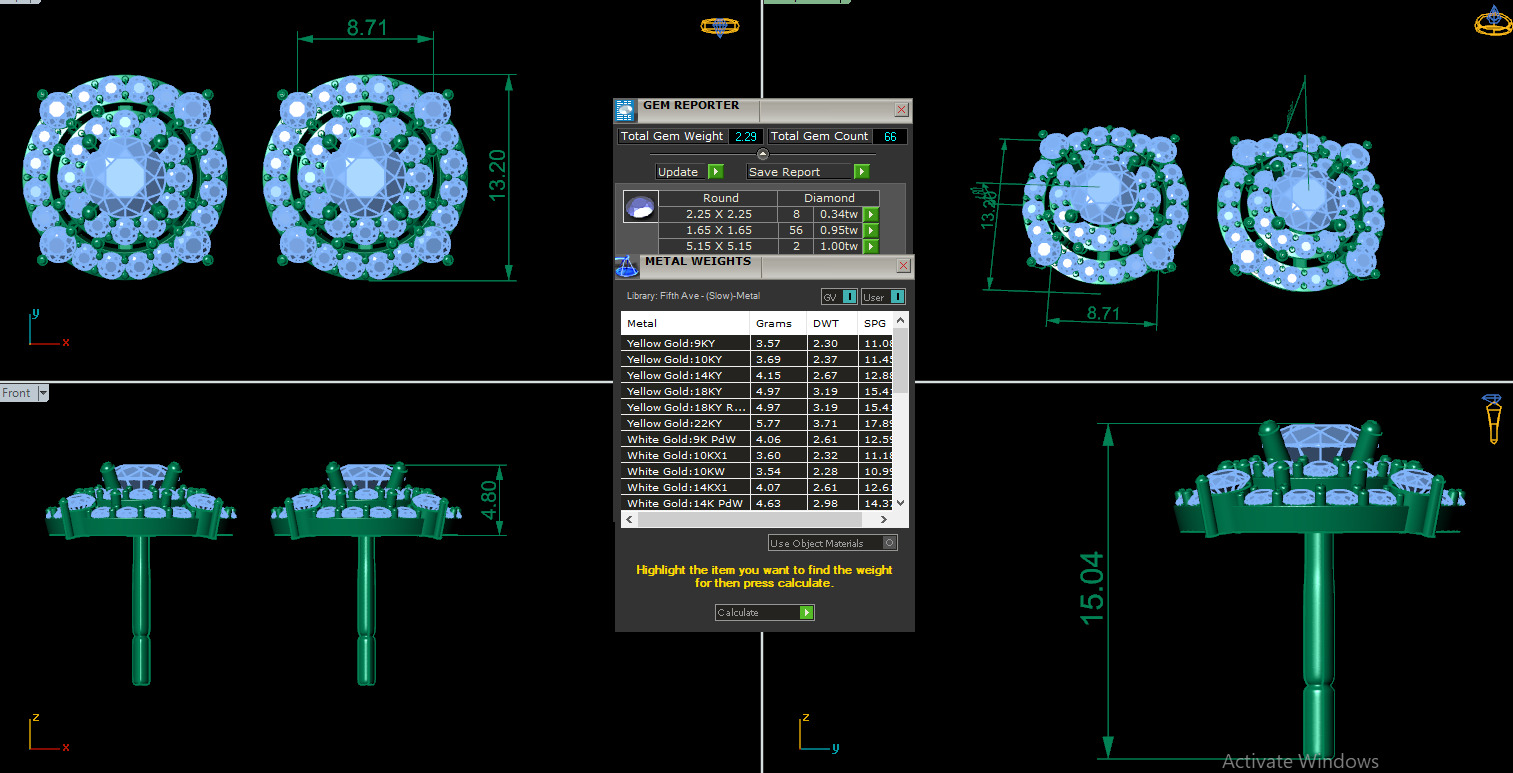 Diamond Studs Earrings 360 animation renders 3dm stl details 3D print model_4