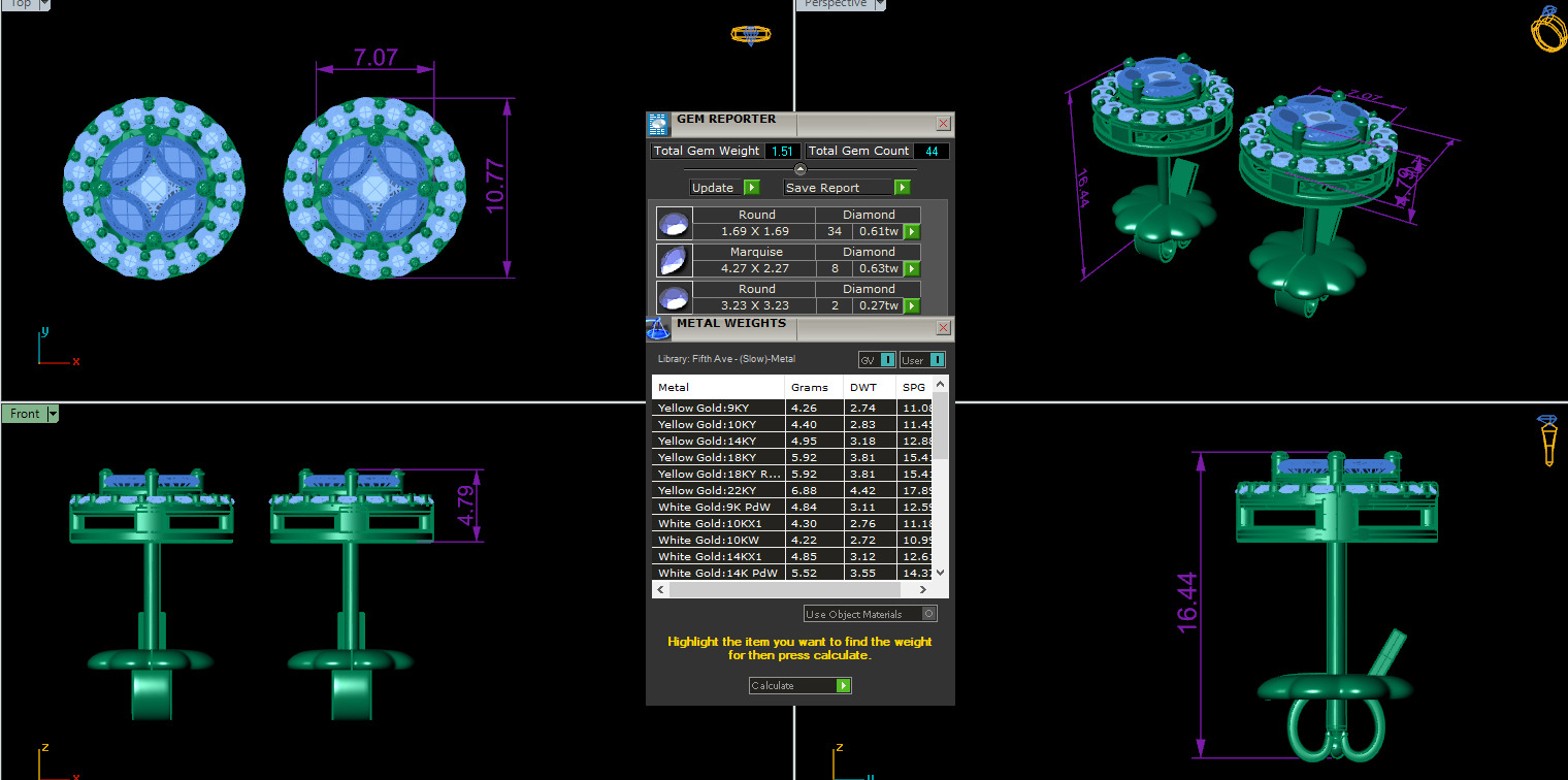 Diamond Studs Earrings 360 animation renders 3dm stl details 3D print model_2