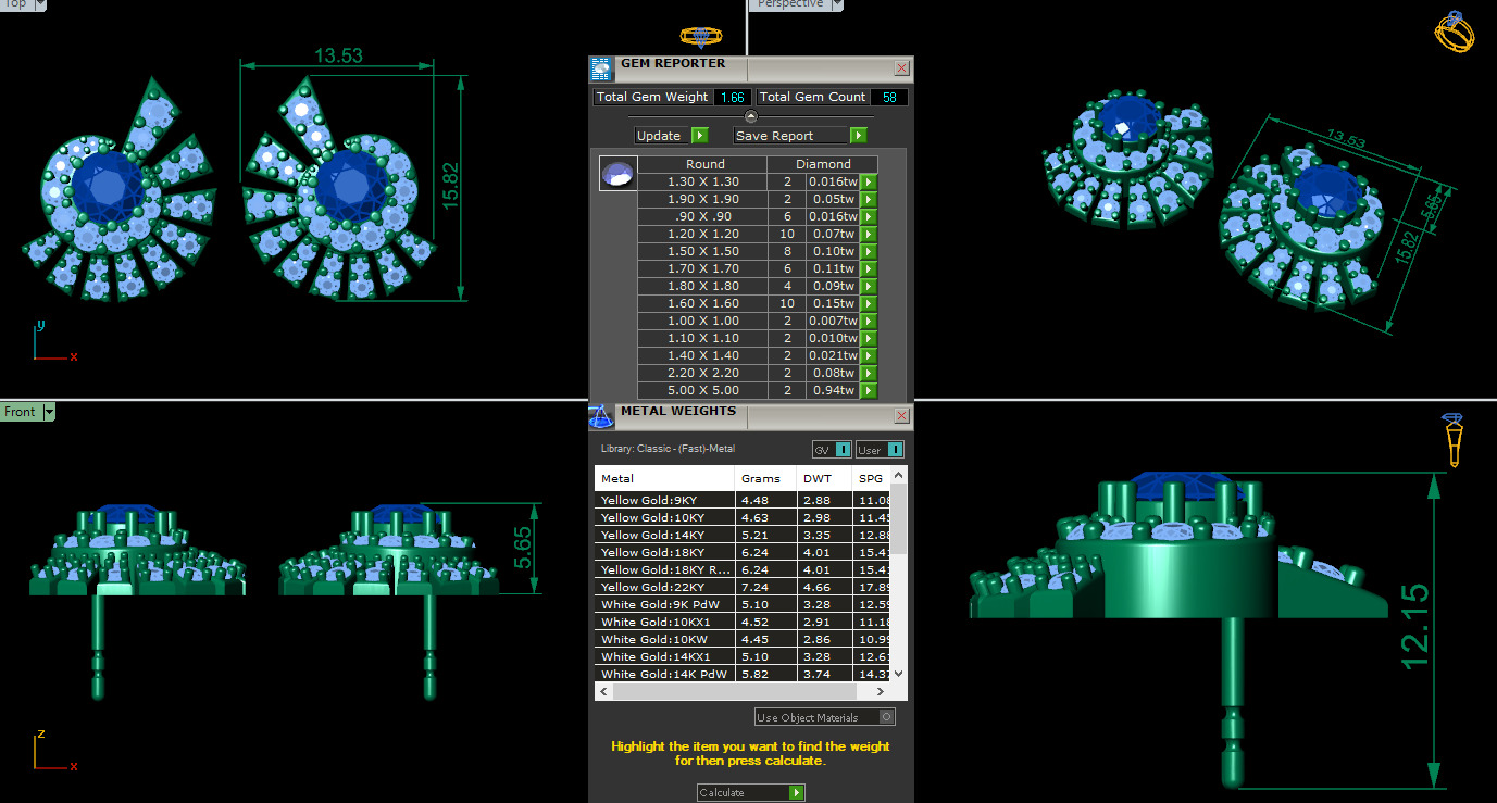 Diamond Studs Earrings 360 animation renders 3dm stl details 3D print model_4