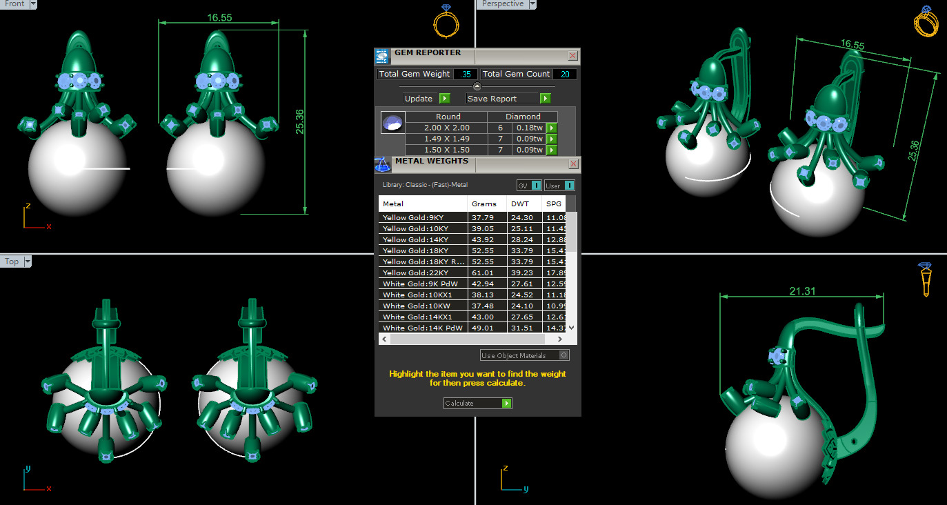 Diamond  Earrings 360 animation renders 3dm stl details 3D print model_4