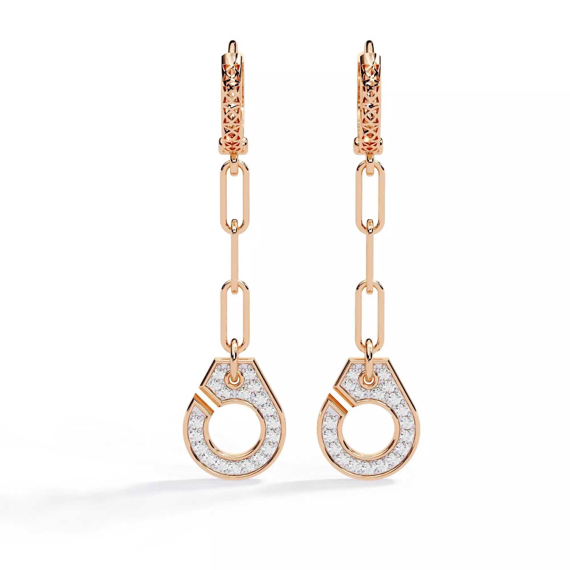 Diamond Hoops Earrings 360 animation renders 3dm stl details 3D print model
