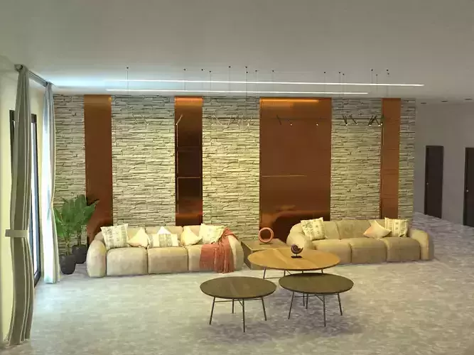 Mirror and stone wall