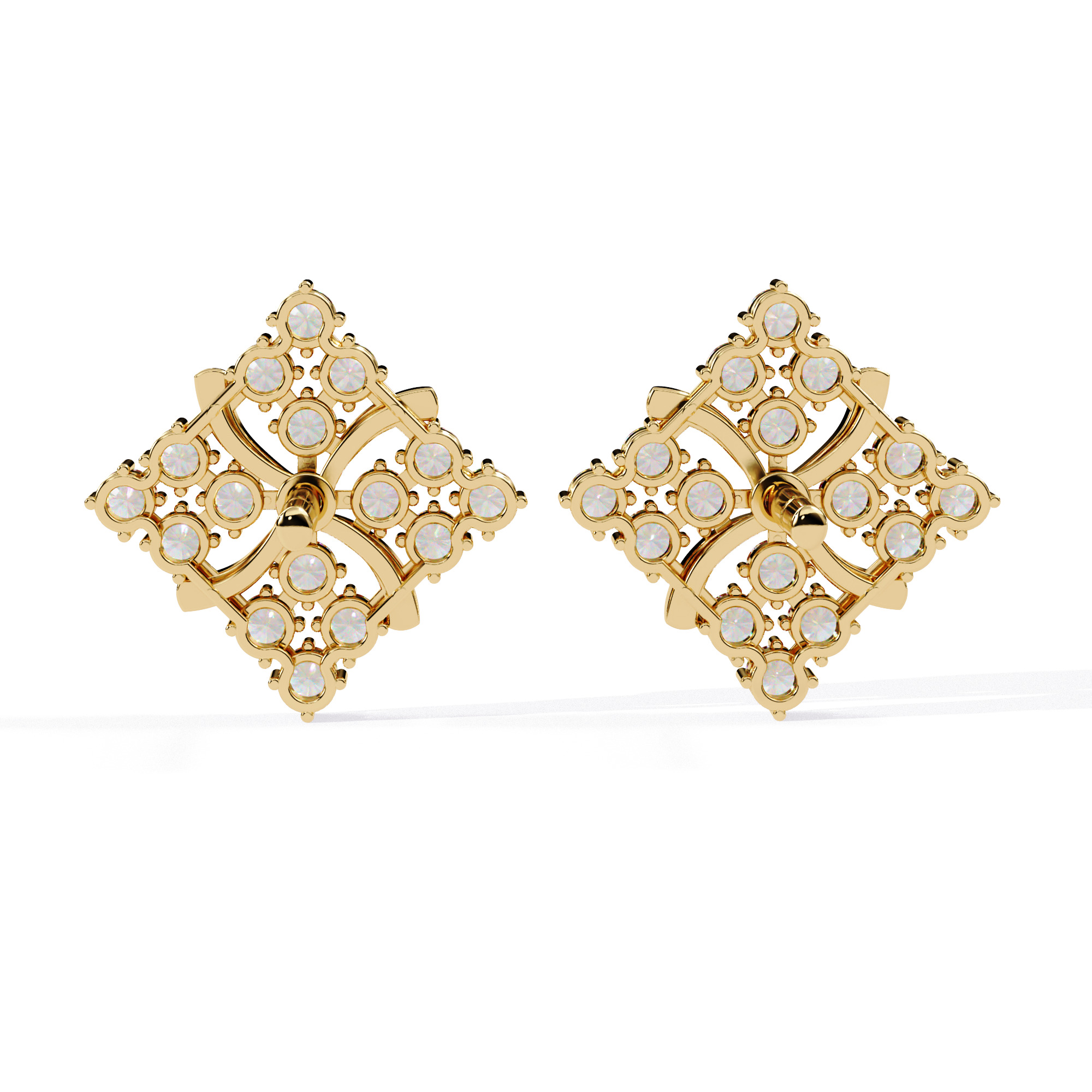 Diamond Studs Earrings 360 animation renders 3dm stl details 3D print model_11