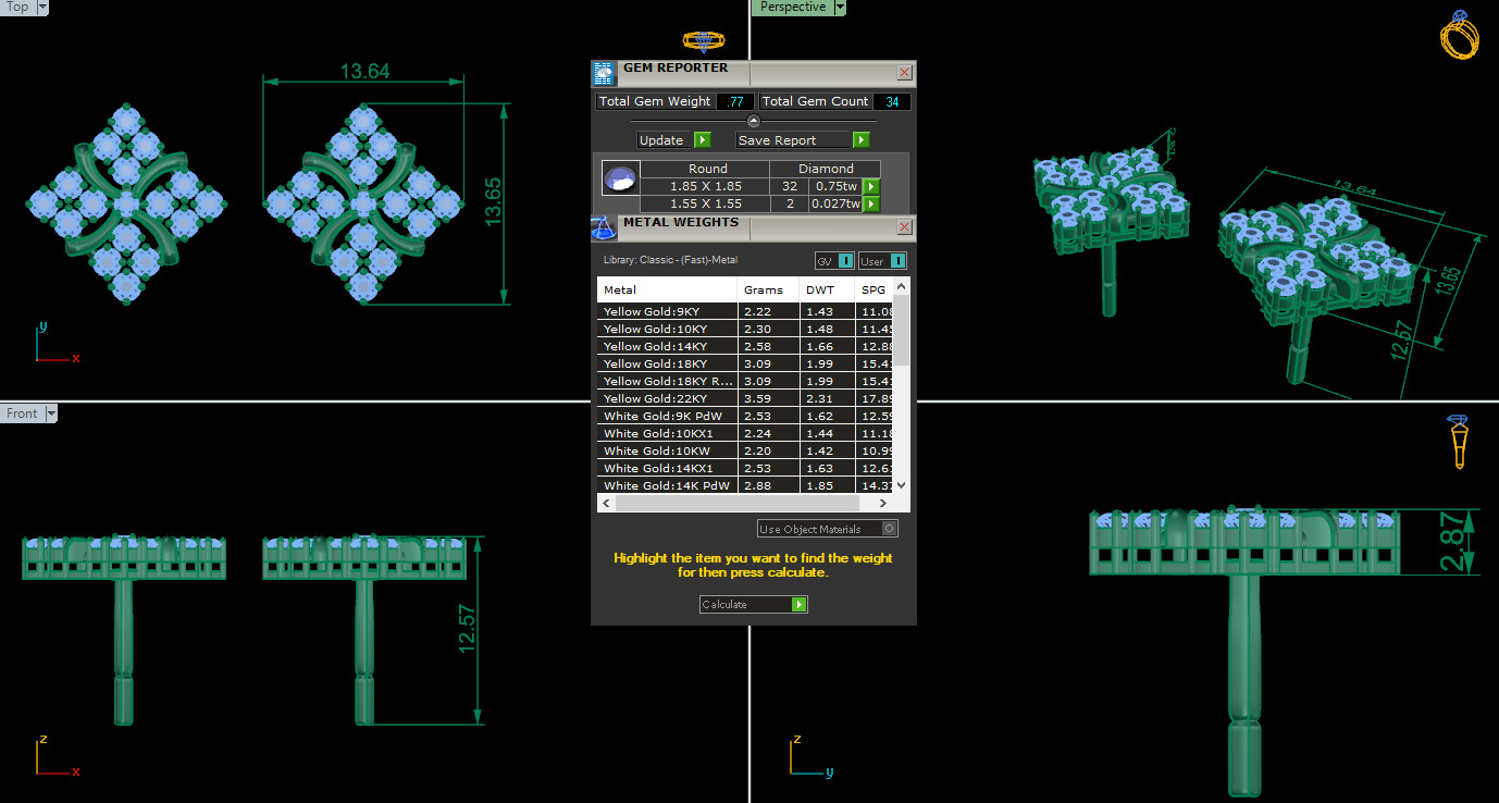 Diamond Studs Earrings 360 animation renders 3dm stl details 3D print model_4