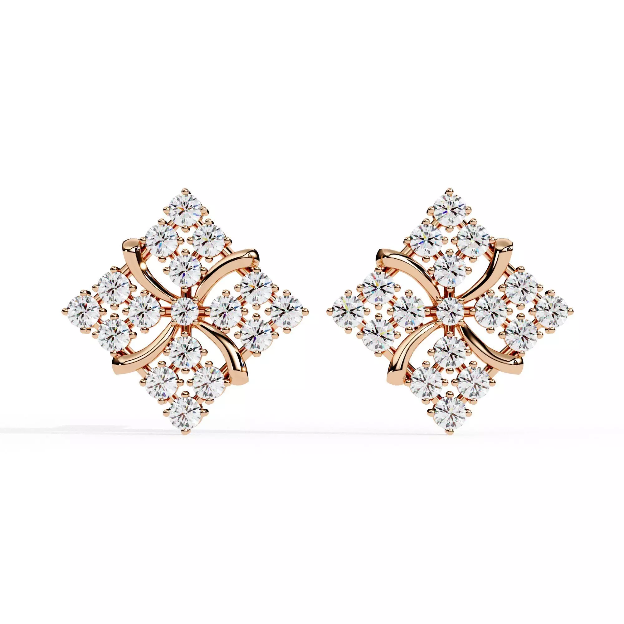 Diamond Studs Earrings 360 animation renders 3dm stl details 3D print model_0