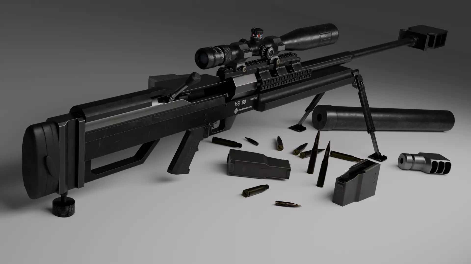 Steyr HS 50 M1 50 BMG anti-material sniper rifle Low-poly 3D model