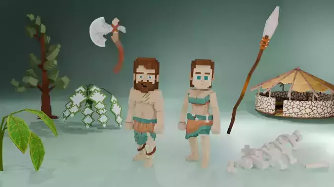 Hunter-Gatherer Characters and Asset Pack Low-poly 3D model
