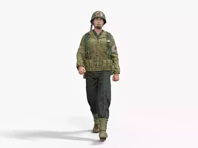 World War II USA Uniform Medical Soldier Rigged Animated