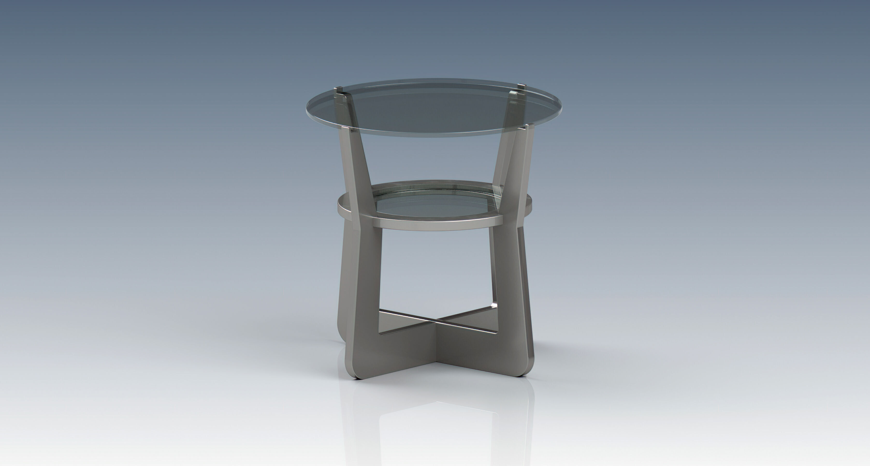 A round glass table with metallic legs 3D model_1