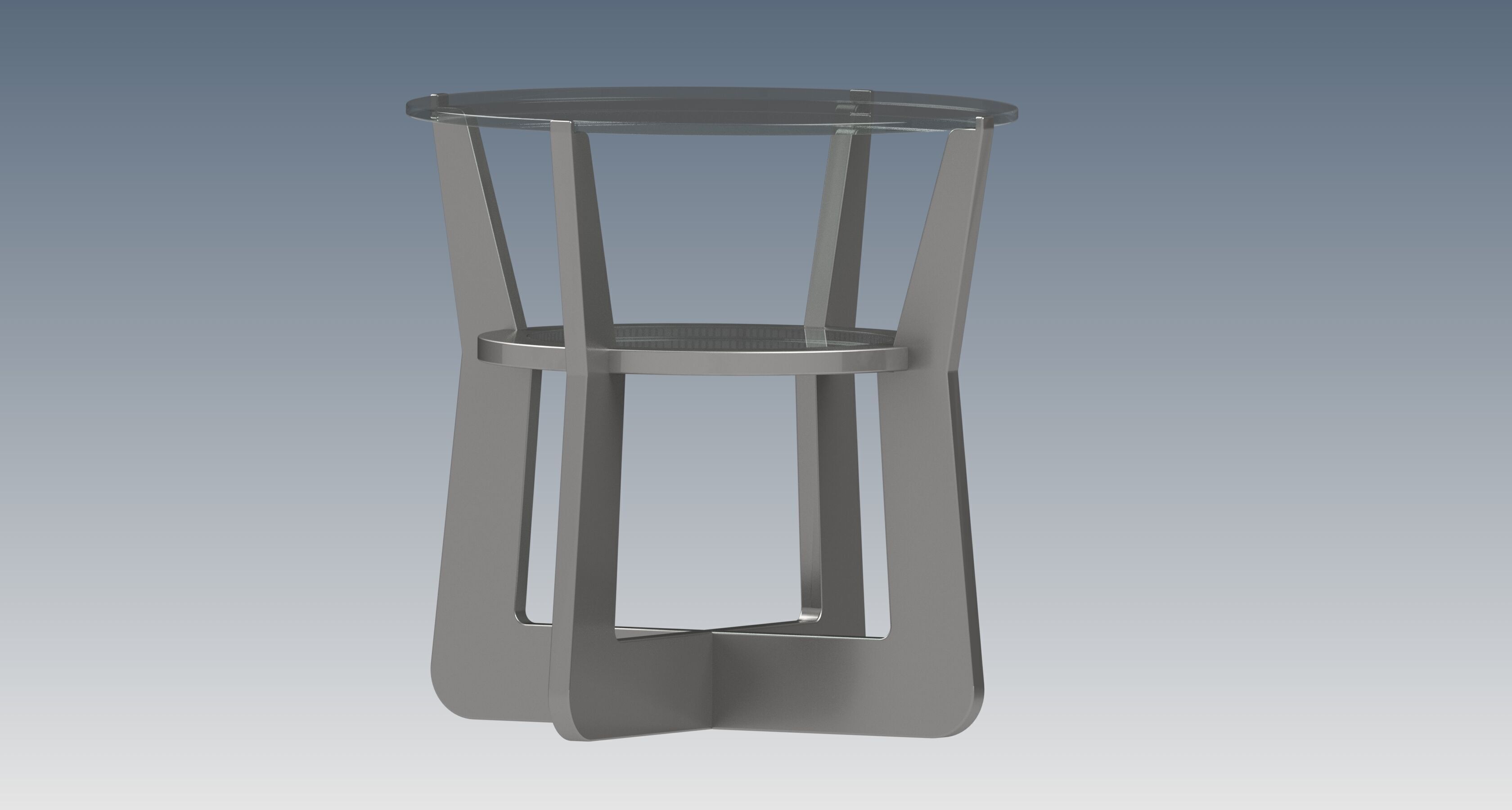 A round glass table with metallic legs 3D model_3