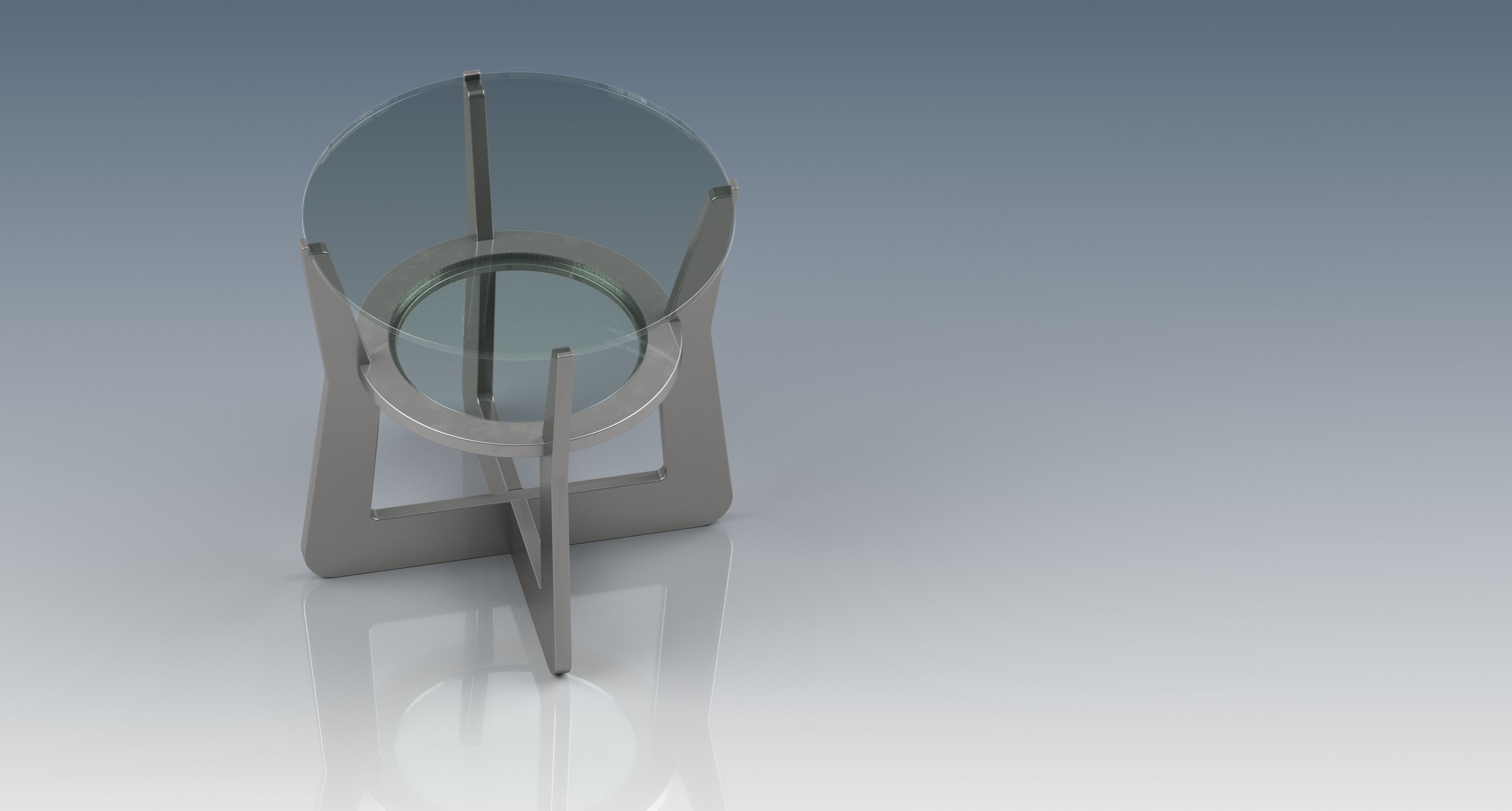 A round glass table with metallic legs 3D model_2