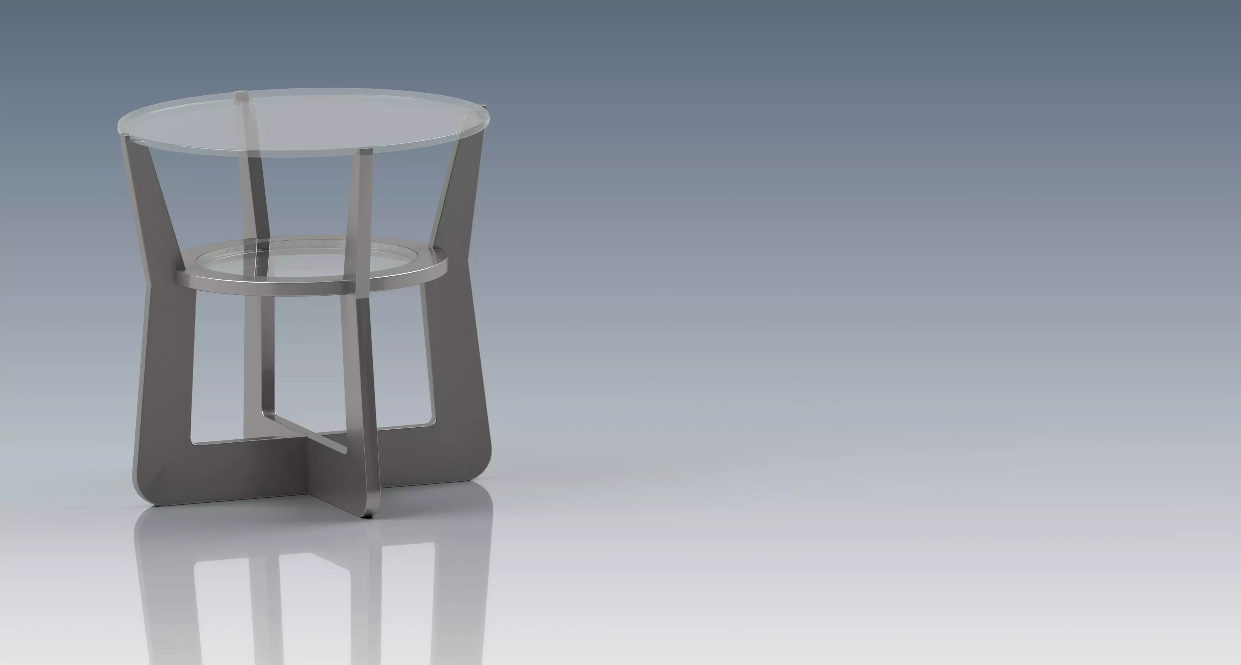 A round glass table with metallic legs 3D model_0