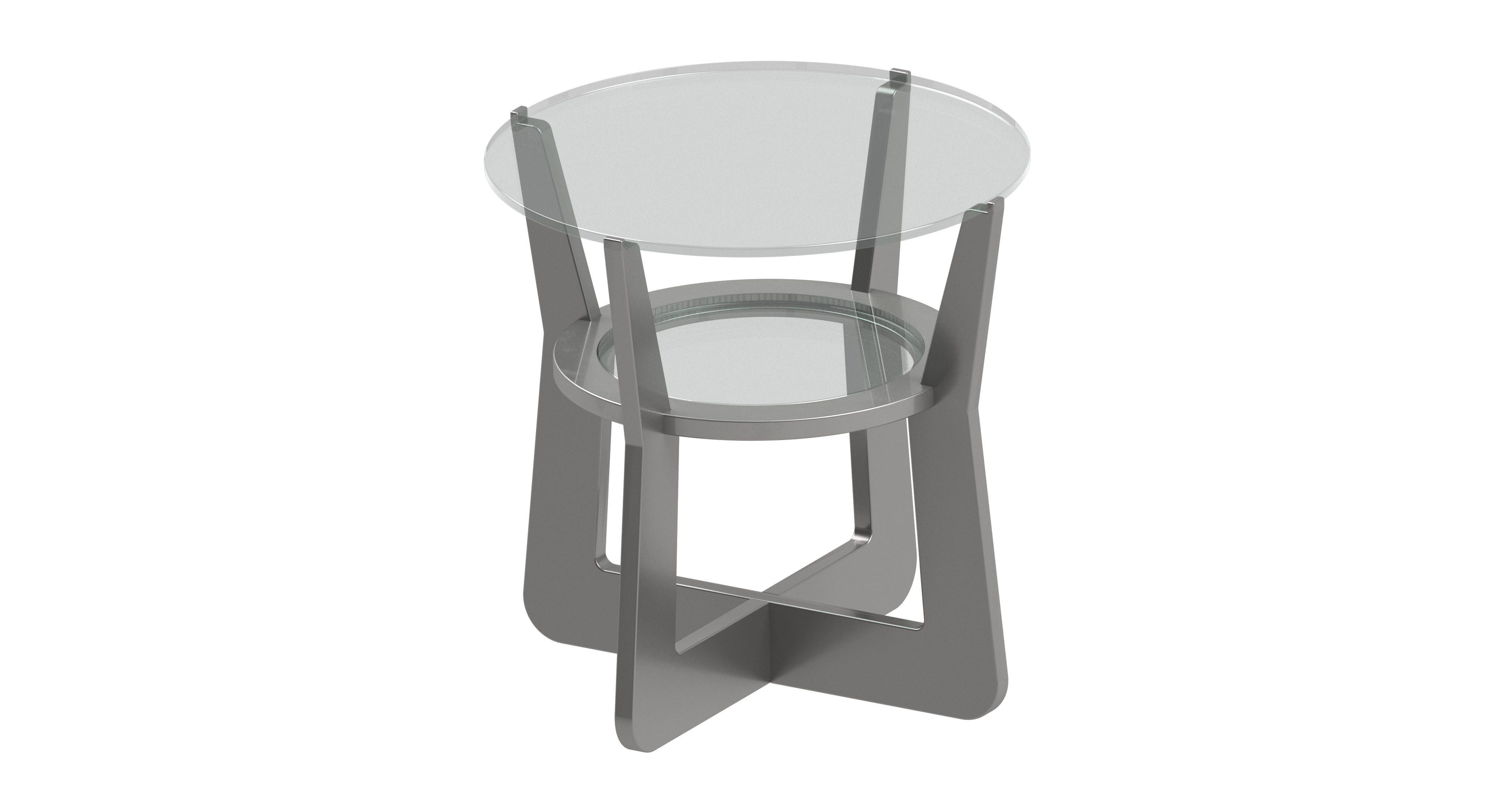 A round glass table with metallic legs 3D model_4