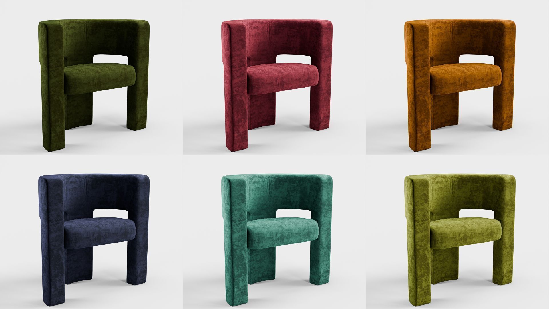 Velvet Armchair Low-poly 3D model_2