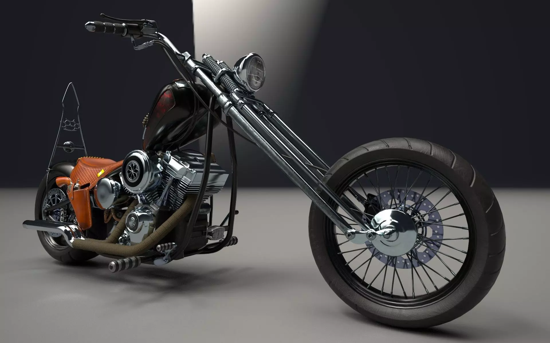 Custom Chopper Motorcycle 3D model_0