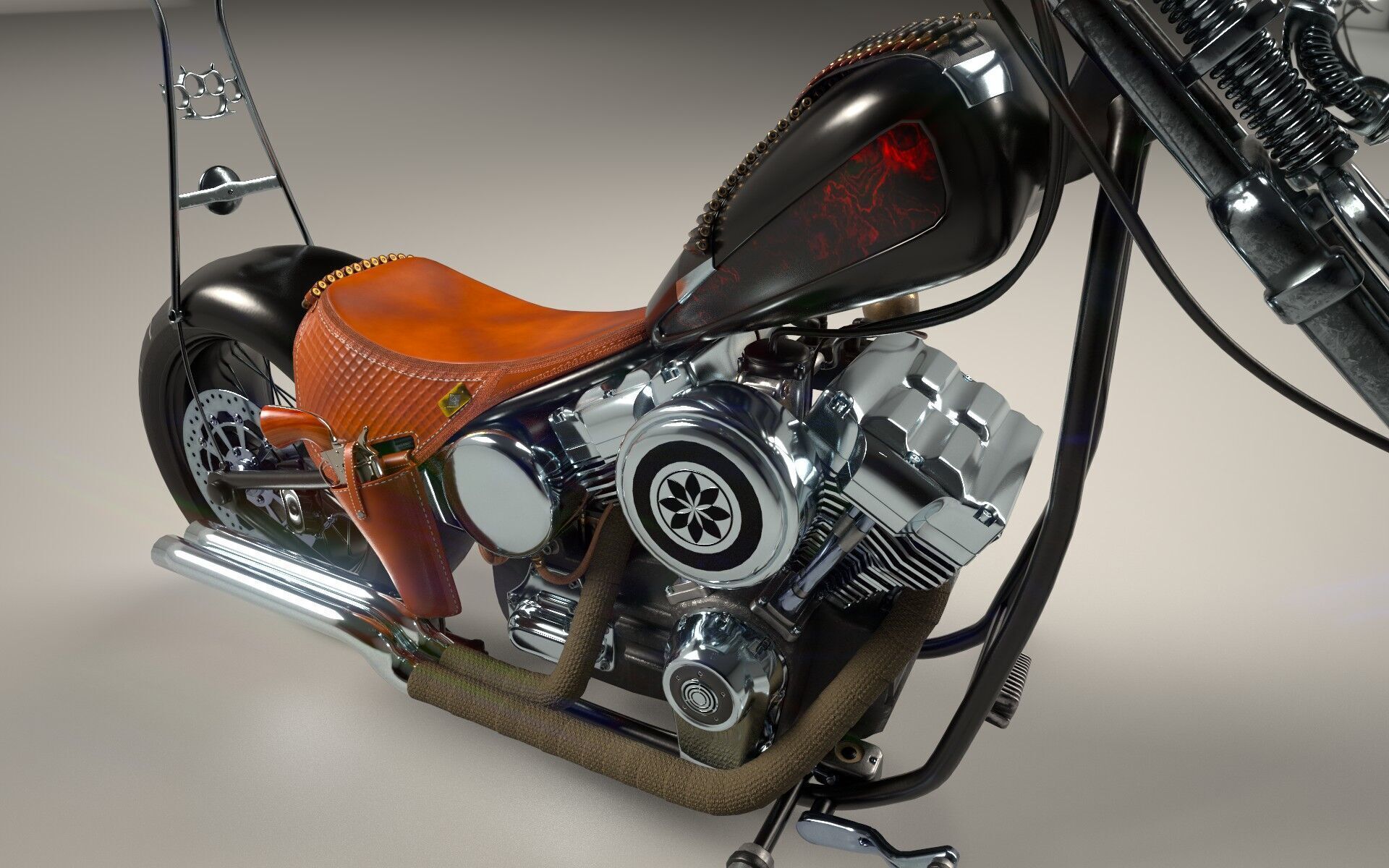 Custom Chopper Motorcycle 3D model_9